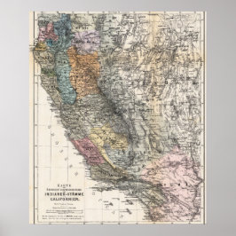 Vintage German Map of California 1879 Poster