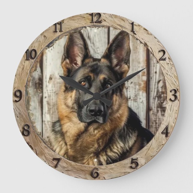 Vintage German Shepherd Große Wanduhr (Vorderseite)