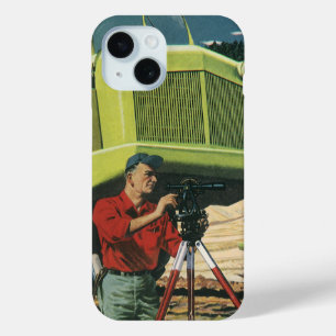Vintage Geschäft, Baustelle mit Vermesser iPhone 15 Hülle