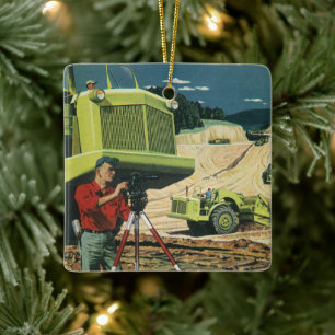 Vintage Geschäft, Baustelle mit Vermesser Keramikornament
