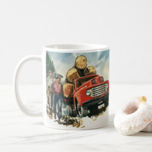 Vintage Geschäft, Holztransporter mit Holzfällern Tasse