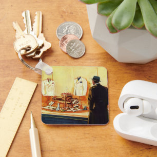 Vintage-Geschäft, Mann beim Schaufensterbummel Schlüsselanhänger