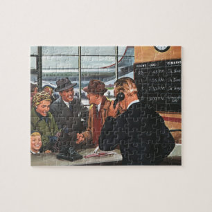 Vintage Geschäft, Menschen am Airline-Schalter Puzzle