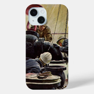 Vintage Geschäft, Ölplattform im Ozean iPhone 15 Hülle