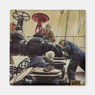 Vintage-Geschäft, Ölplattform im Ozean Magnet