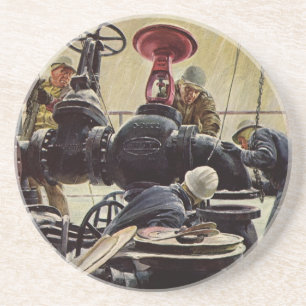 Vintage Geschäft, Ölplattform im Ozean Sandstein Untersetzer