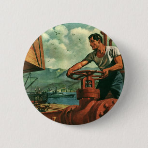 Vintage-Geschäft, Öltankerschiff mit Dockarbeiter Button