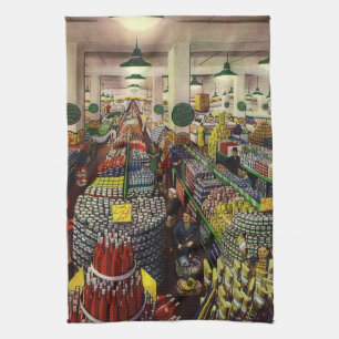 Vintage Geschäft Supermarkt, Lebensmittel und Getr Geschirrtuch