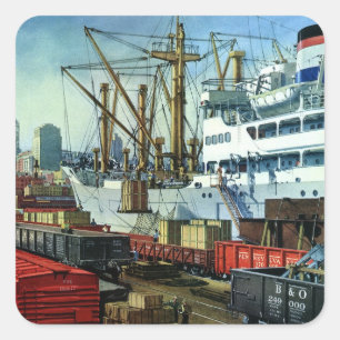 Vintage-Geschäft, Transport von Frachtschiffen im  Quadratischer Aufkleber