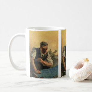 Vintage Geschäftsbaufachmann und Baupläne Tasse