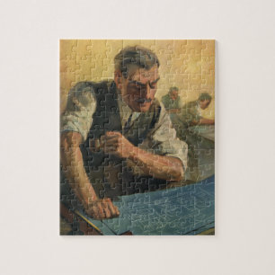 Vintage Geschäftsbaufirma und Baupläne Puzzle