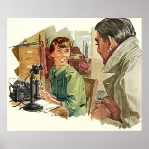 Vintage Geschäftsbüro, CEO Chef und Sekretärin Poster