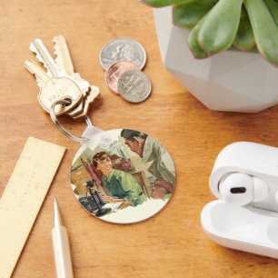 Vintage-Geschäftsbüro, CEO-Chef und Sekretärin Schlüsselanhänger