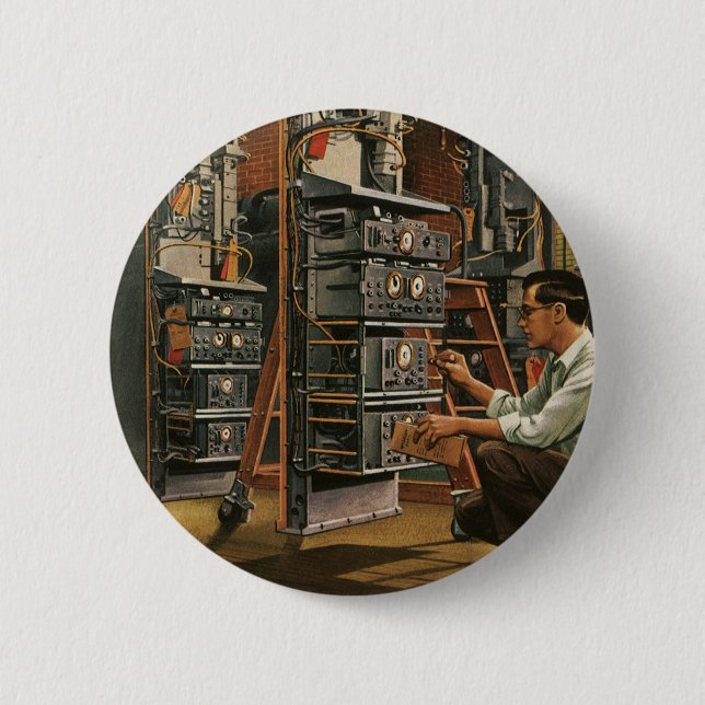 Vintage Geschäftsfunk-Techniker repariert Ausrüstu Button (Vorderseite)