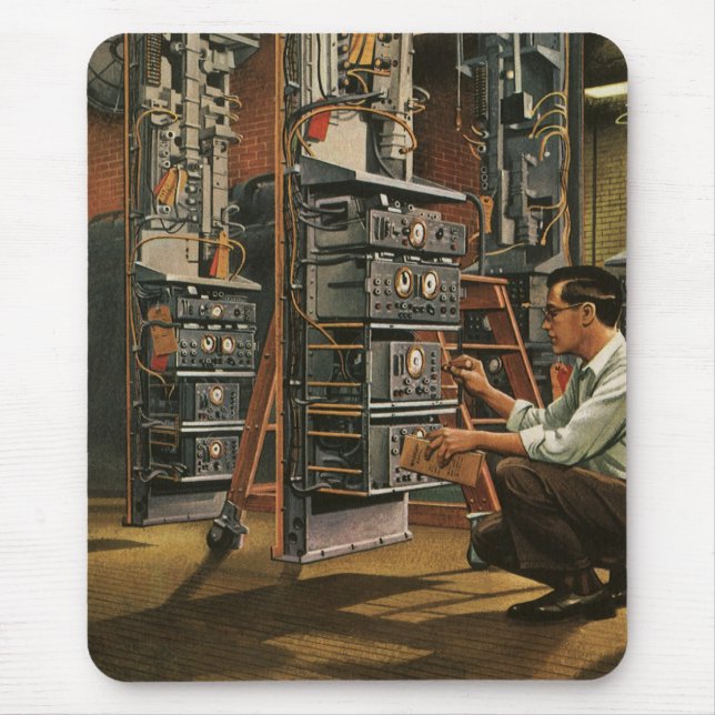 Vintage Geschäftsfunk-Techniker repariert Ausrüstu Mousepad (Vorne)