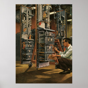 Vintage Geschäftsfunk-Techniker repariert Ausrüstu Poster