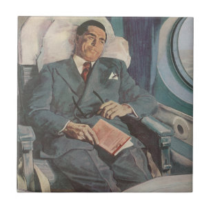 Vintage Geschäftsreise, Lesen im Flugzeug Fliese