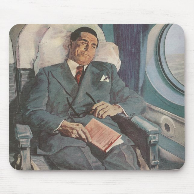 Vintage Geschäftsreise, Lesen im Flugzeug Mousepad (Vorne)