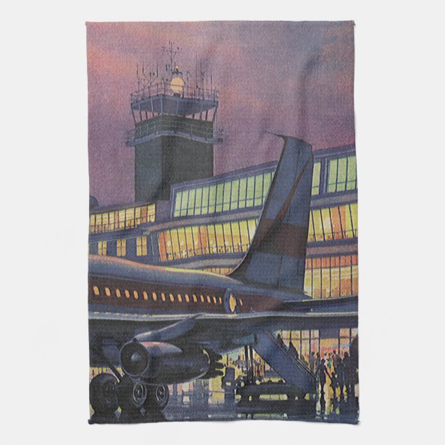 Vintage Geschäftsreisende im Flugzeug am Flughafen Geschirrtuch (Vertikal)