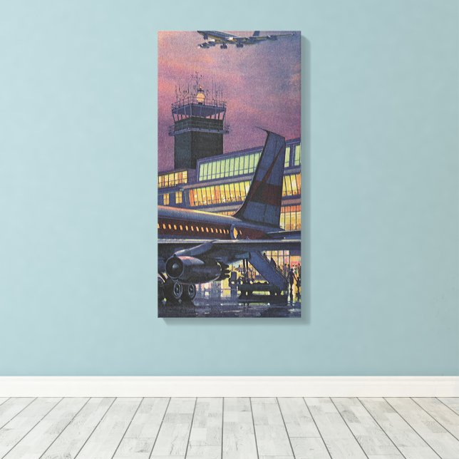 Vintage Geschäftsreisende im Flugzeug am Flughafen Leinwanddruck (Insitu (Holzboden))