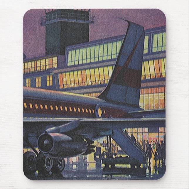 Vintage Geschäftsreisende im Flugzeug am Flughafen Mousepad (Vorne)