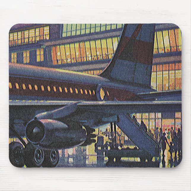 Vintage Geschäftsreisende im Flugzeug am Flughafen Mousepad (Vorne)