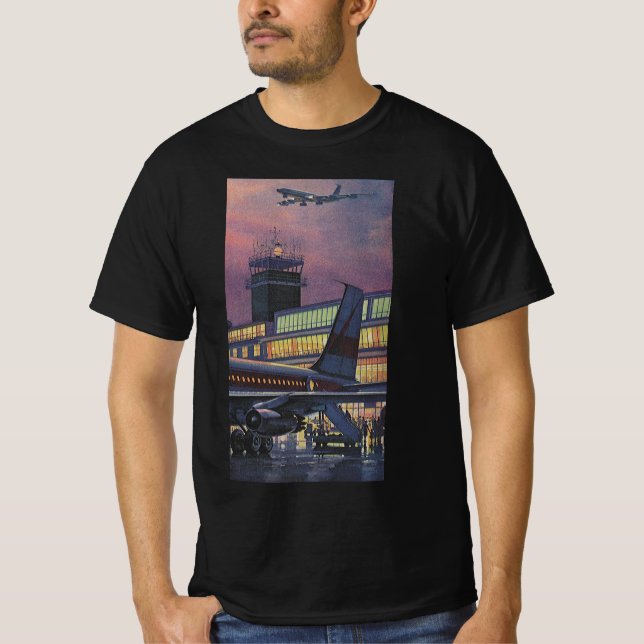 Vintage Geschäftsreisende im Flugzeug am Flughafen T-Shirt (Vorderseite)