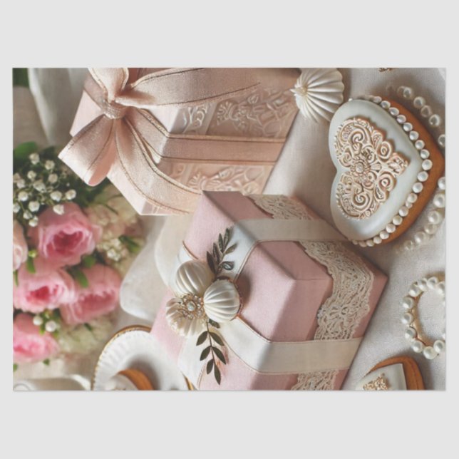 Vintage Geschenkboxen des eleganten Valentinstag Seidenpapier (Vorderseite)