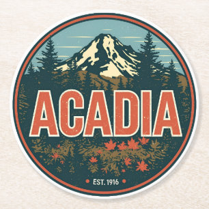 Vintage-Geschenke aus dem Acadia-Nationalpark im F Runder Pappuntersetzer