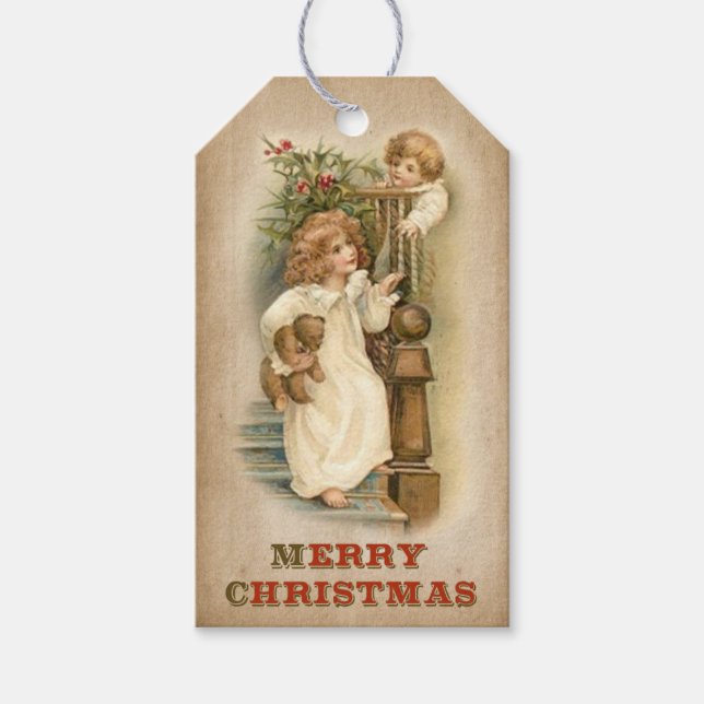 Vintage Geschenketags - Weihnachtsvormittag Geschenkanhänger (Vorderseite)