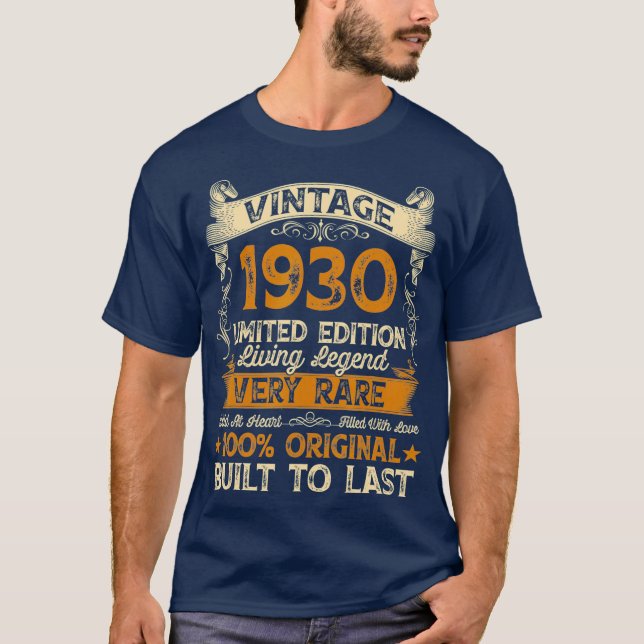 Vintage Geschenkideen 1930 91. Geburtstag T-Shirt (Vorderseite)