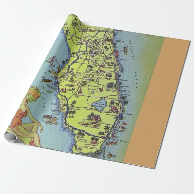 Vintage-Geschenkpapier mit Florida-Ansichtskarten Geschenkpapier (Ungerollt)