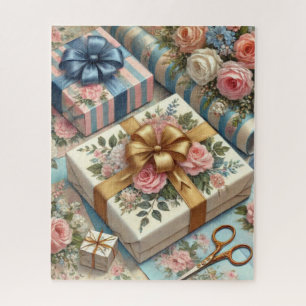 Vintage-Geschenkverpackung Pastellblumen Puzzle