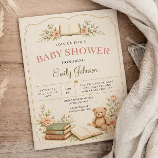 Vintage-Geschichtenbuch-Teddybär-Bücher-Baby-Party Einladung