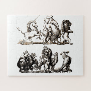Vintage-Geschichtsbuch-Tierparade: Wandkunst für d Puzzle