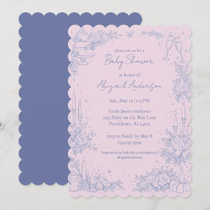 Vintage geschweifte blaue und rosa Babyparty Einladung