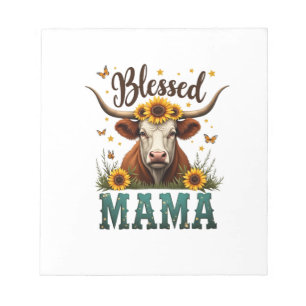 Vintage gesegnete Mama Highland-Kuh Sonnenblume We Notizblock