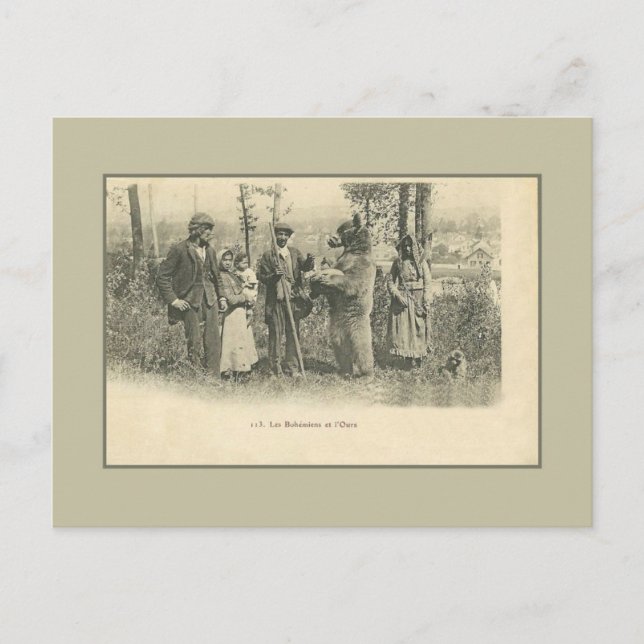 Vintage gesellschaftliche Sinti und Roma und Bär Postkarte (Vorderseite)