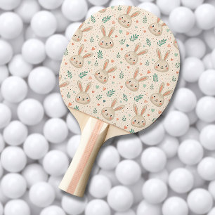 Vintage-Gesichtchen von kleinen Hasen mit Rosen-Mu Tischtennis Schläger
