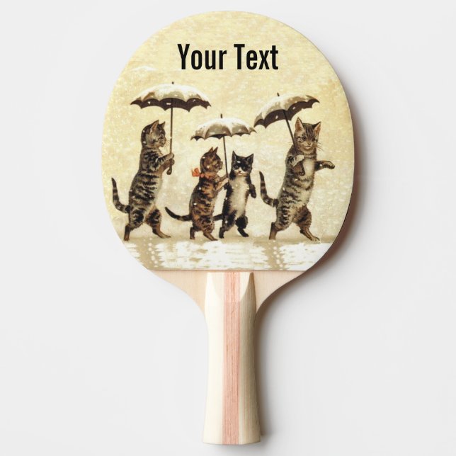 Vintage gestreifte Katzen-Regenschirme, die Schnee Tischtennis Schläger (Vorderseite)
