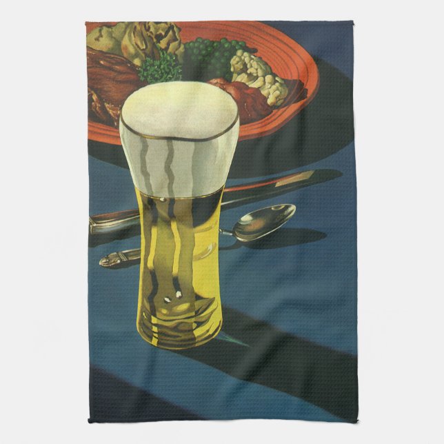 Vintage Getränke, Bier-Glas, Abendessen Geschirrtuch (Vertikal)