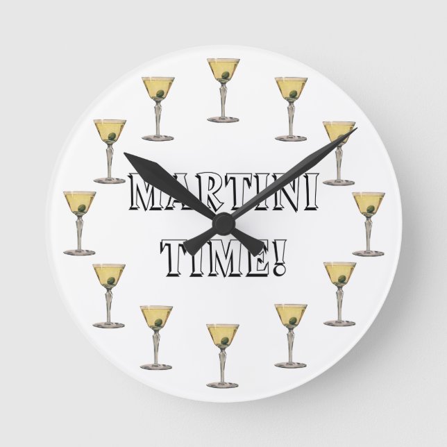 Vintage Getränke Getränke, Martini-Cocktail Runde Wanduhr (Vorderseite)