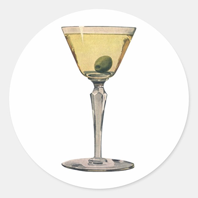 Vintage Getränke Getränke, Martini-Cocktail Runder Aufkleber (Vorderseite)
