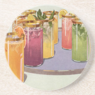 Vintage Getränke, Getränke mit Eiskuben auf einem Sandstein Untersetzer