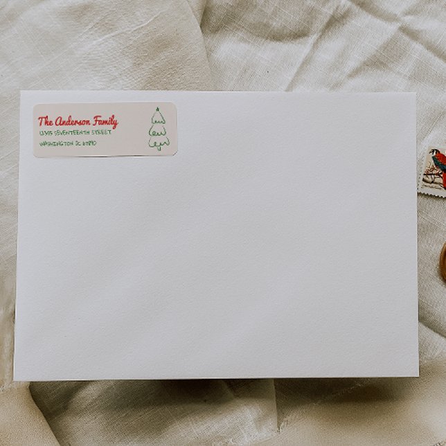 Vintage gezeichnete rote grüne Weihnachtsbaum-Adre (Von Creator hochgeladen)