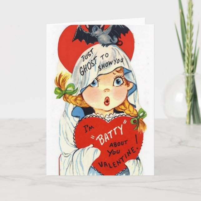 Vintage Ghost- und Bat-Valentinstag-Karte Feiertagskarte (Vorderseite)