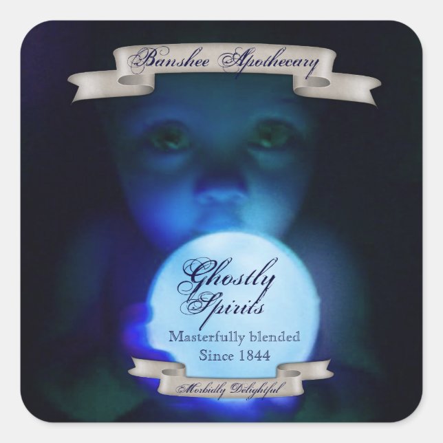 Vintage ghosting Spirituosen Halloween Flaschenauf Quadratischer Aufkleber (Vorderseite)