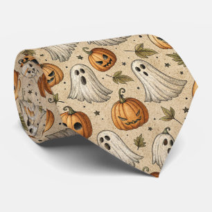 Vintage Ghosts & Pumpkins Halloween-Muster Krawatte