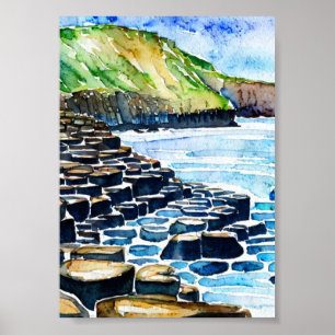 Vintage Giants Causeway Antrim-Küste Aquarell Poster