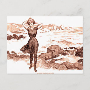 Vintage Gibson Girl Strand Meerjungfrau Badeanzug- Postkarte